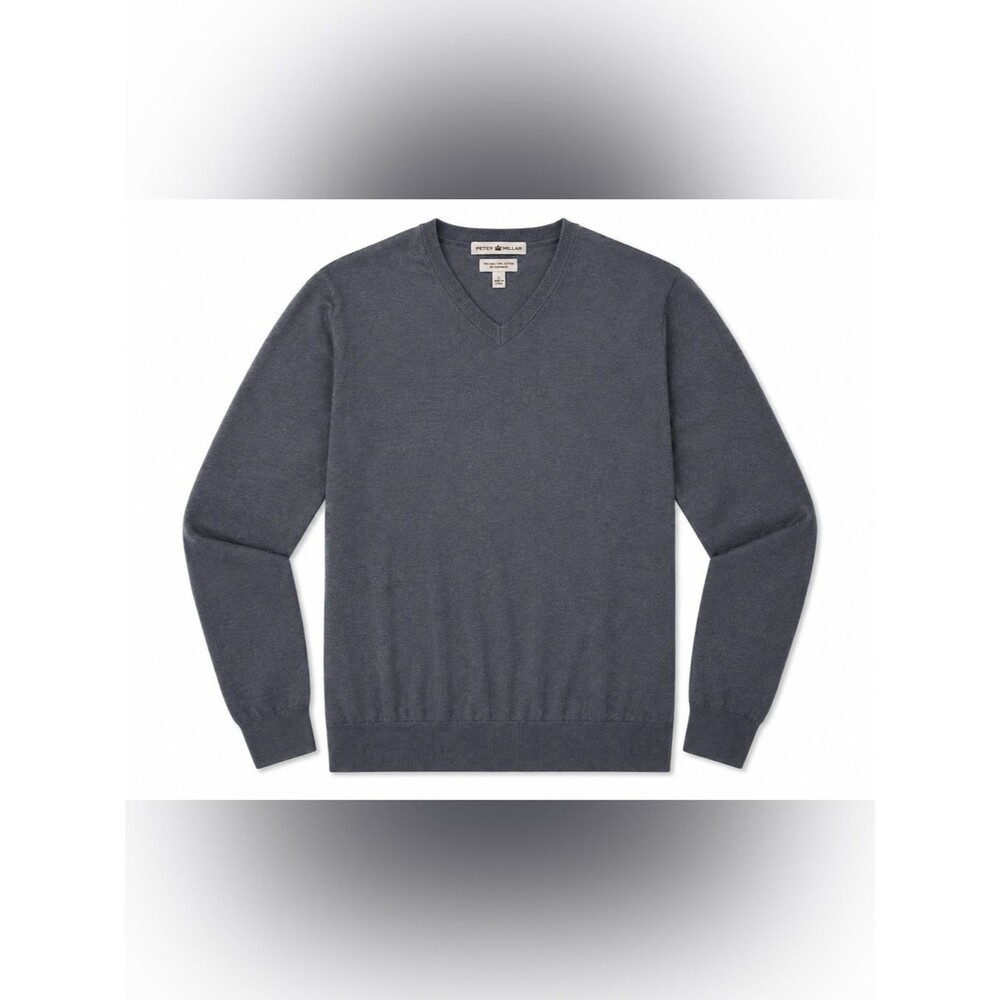 Peter Millar Men’s Large Gray V-Neck Silk Cashmere Cotton Knit Sweater L